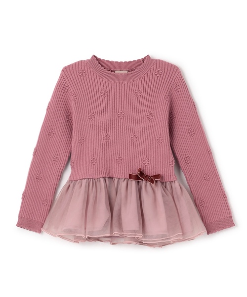 petit main(プティマイン)の「【フワもちっと】ニットペプラムチュールチュニック(チュニック・キッズ・ピンク/チャコール/アイボリー・80cm/90cm/120cm/110cm/100cm/130cm)」の3枚目の写真