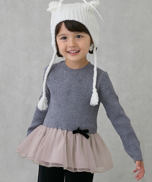 petit main(プティマイン)の「【フワもちっと】ニットペプラムチュールチュニック(チュニック・キッズ・ピンク/チャコール/アイボリー・80cm/90cm/120cm/110cm/100cm/130cm)」の17枚目の写真