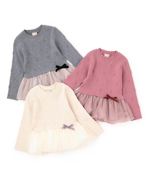 petit main(プティマイン)の「【フワもちっと】ニットペプラムチュールチュニック(チュニック・キッズ・ピンク/チャコール/アイボリー・80cm/90cm/120cm/110cm/100cm/130cm)」の7枚目の写真