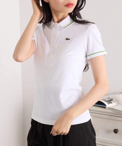 LACOSTE(ラコステ)の「【LACOSTE】ワンポイントロゴ ダブルラインポロシャツ DF5284(ポロシャツ・レディース・ネイビー/ホワイト・M/S)」の13枚目の写真