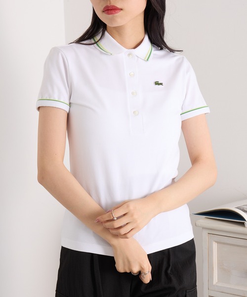 LACOSTE(ラコステ)の「【LACOSTE】ワンポイントロゴ ダブルラインポロシャツ DF5284(ポロシャツ・レディース・ネイビー/ホワイト・M/S)」の14枚目の写真
