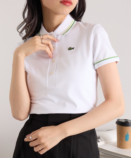 LACOSTE(ラコステ)の「【LACOSTE】ワンポイントロゴ ダブルラインポロシャツ DF5284(ポロシャツ・レディース・ネイビー/ホワイト・M/S)」の11枚目の写真