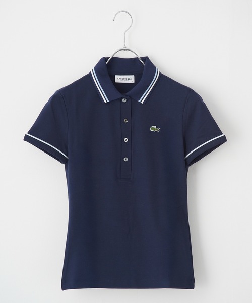 LACOSTE(ラコステ)の「【LACOSTE】ワンポイントロゴ ダブルラインポロシャツ DF5284(ポロシャツ・レディース・ネイビー/ホワイト・M/S)」の10枚目の写真