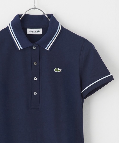 LACOSTE(ラコステ)の「【LACOSTE】ワンポイントロゴ ダブルラインポロシャツ DF5284(ポロシャツ・レディース・ネイビー/ホワイト・M/S)」の9枚目の写真