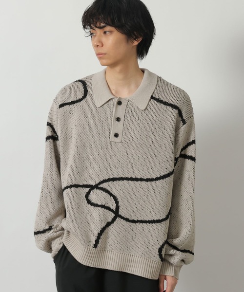 LAKOLE(ラコレ)の「ロープ柄ポロニットプルオーバー / 637815(ニット/セーター・メンズ・ブラック/ネイビー/アイボリー・MEDIUM/LARGE)」の2枚目の写真