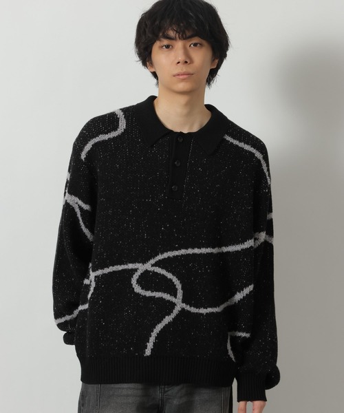LAKOLE(ラコレ)の「ロープ柄ポロニットプルオーバー / 637815(ニット/セーター・メンズ・ブラック/ネイビー/アイボリー・MEDIUM/LARGE)」の1枚目の写真