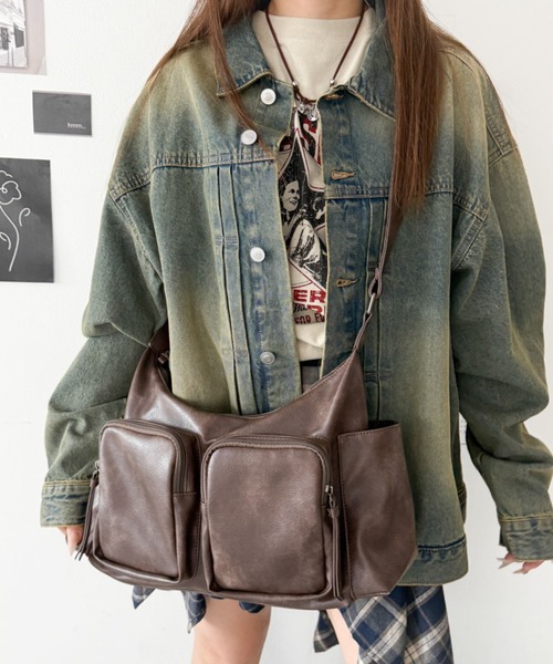 WEGO（ウィゴー）の「WEGO/立体2ポケットBIGショルダー（ショルダーバッグ・レディース・ブラウン/ホワイト/ブラック・FREE）」の17枚目の写真