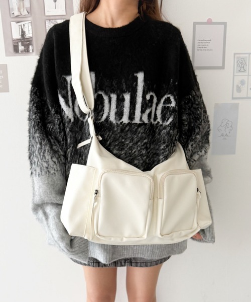 WEGO（ウィゴー）の「WEGO/立体2ポケットBIGショルダー（ショルダーバッグ・レディース・ブラウン/ホワイト/ブラック・FREE）」の8枚目の写真