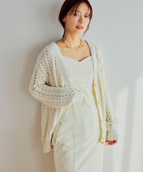 mysty woman（ミスティウーマン）の「MIXヤーンニットカーディガン　643854（カーディガン/ボレロ・レディース・アイボリー/ネイビー/グレー系その他・FREE）」の2枚目の写真