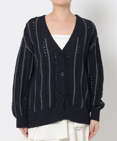 mysty woman（ミスティウーマン）の「MIXヤーンニットカーディガン　643854（カーディガン/ボレロ・レディース・アイボリー/ネイビー/グレー系その他・FREE）」の7枚目の写真