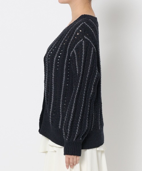 mysty woman（ミスティウーマン）の「MIXヤーンニットカーディガン　643854（カーディガン/ボレロ・レディース・アイボリー/ネイビー/グレー系その他・FREE）」の8枚目の写真