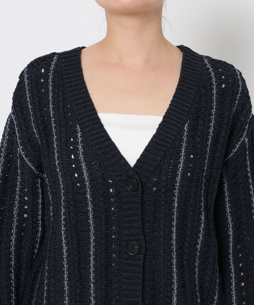 mysty woman（ミスティウーマン）の「MIXヤーンニットカーディガン　643854（カーディガン/ボレロ・レディース・アイボリー/ネイビー/グレー系その他・FREE）」の10枚目の写真