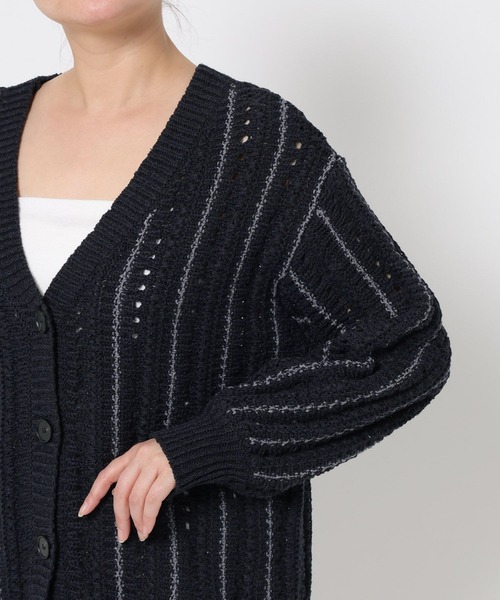 mysty woman（ミスティウーマン）の「MIXヤーンニットカーディガン　643854（カーディガン/ボレロ・レディース・アイボリー/ネイビー/グレー系その他・FREE）」の11枚目の写真