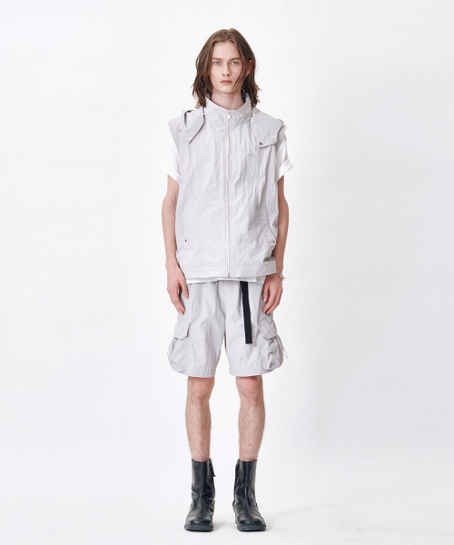 NYLON HOOD VEST [LIGHT GREY]