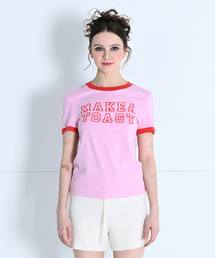 MAKE A TOAST（メイクアトースト）の「ラインカラー スリムポイントTシャツ ピンク MBCSTO021PK（Tシャツ/カットソー）」