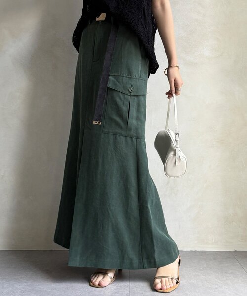 DouDou（ドゥドゥ）の「ツイルカーゴスカート（スカート・レディース・ブラック/グリーン・38/36）」の2枚目の写真