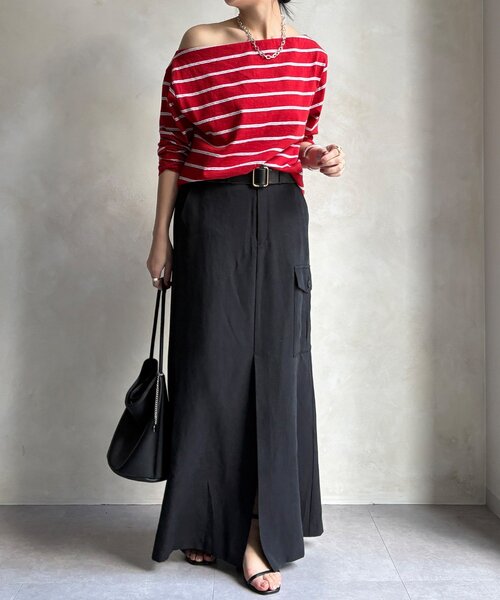 DouDou（ドゥドゥ）の「ツイルカーゴスカート（スカート・レディース・ブラック/グリーン・38/36）」の4枚目の写真