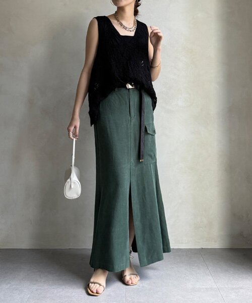 DouDou（ドゥドゥ）の「ツイルカーゴスカート（スカート・レディース・ブラック/グリーン・38/36）」の13枚目の写真