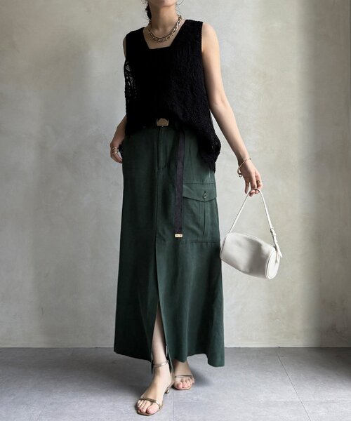 DouDou（ドゥドゥ）の「ツイルカーゴスカート（スカート・レディース・ブラック/グリーン・38/36）」の14枚目の写真