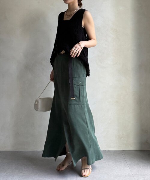 DouDou（ドゥドゥ）の「ツイルカーゴスカート（スカート・レディース・ブラック/グリーン・38/36）」の15枚目の写真