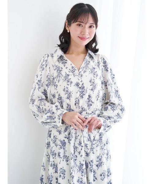 Re-J&SUPURE(リジェイアンドスプル)の「【大きいサイズ】裾チュールアシメ切り替え花柄シャツワンピース(ワンピース・レディース・ネイビー/ブラック・XXXX-LARGE/XXX-LARGE/XX-LARGE)」の3枚目の写真