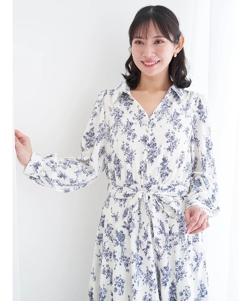 Re-J&SUPURE(リジェイアンドスプル)の「【大きいサイズ】裾チュールアシメ切り替え花柄シャツワンピース(ワンピース・レディース・ネイビー/ブラック・XXXX-LARGE/XXX-LARGE/XX-LARGE)」の8枚目の写真
