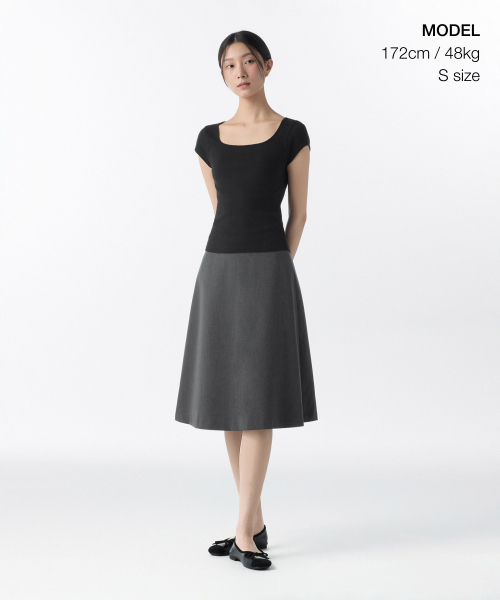 MUSINSA STANDARD WOMAN（ムシンサスタンダードウーマン）の「ウィメンズフレアミディスカート[ミディアムグレー]（スカート・レディース・その他・LARGE/MEDIUM/SMALL/X-SMALL）」の2枚目の写真