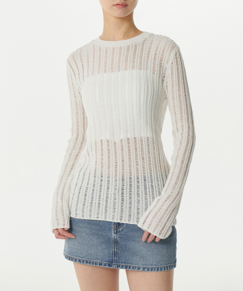 MUSINSA STANDARD WOMAN（ムシンサスタンダードウーマン）の「ウィメンズフラットヤーンバーティカルクロシェクルーネックニット[アイボリー]（ニット/セーター・レディース・その他・SMALL/MEDIUM/LARGE/X-SMALL）」の3枚目の写真