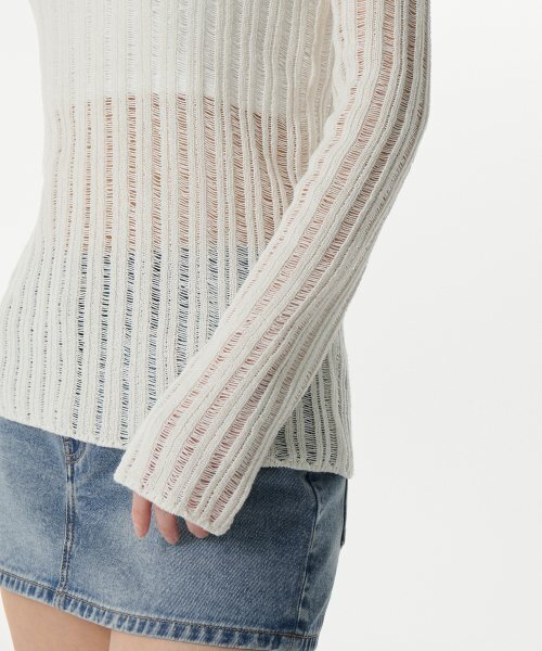 MUSINSA STANDARD WOMAN（ムシンサスタンダードウーマン）の「ウィメンズフラットヤーンバーティカルクロシェクルーネックニット[アイボリー]（ニット/セーター・レディース・その他・SMALL/MEDIUM/LARGE/X-SMALL）」の7枚目の写真