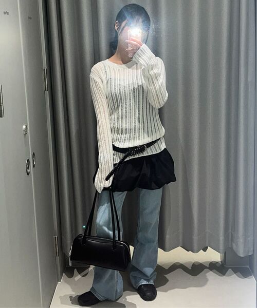 MUSINSA STANDARD WOMAN（ムシンサスタンダードウーマン）の「ウィメンズフラットヤーンバーティカルクロシェクルーネックニット[アイボリー]（ニット/セーター・レディース・その他・SMALL/MEDIUM/LARGE/X-SMALL）」の11枚目の写真