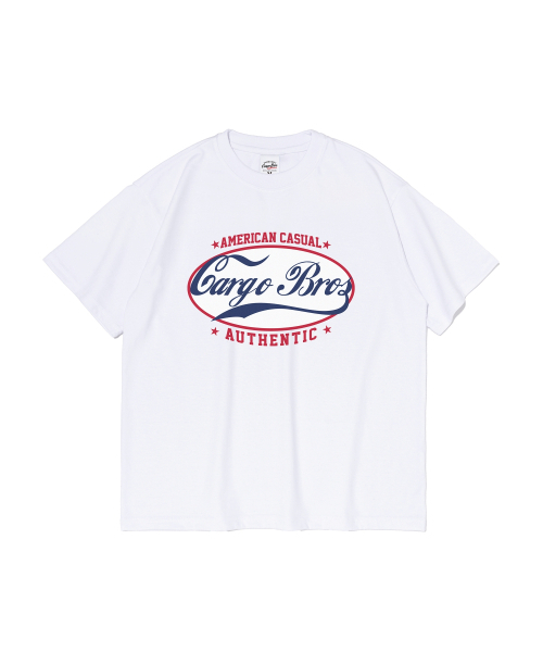 CARGOBROS FOR WOMAN(カーゴブロスフォーウィメン)の「アメリカンクラシックオーバーロゴ半袖Tシャツ(ホワイト)(Tシャツ/カットソー・レディース・その他・SMALL/MEDIUM/LARGE/X-LARGE/2XL)」の1枚目の写真