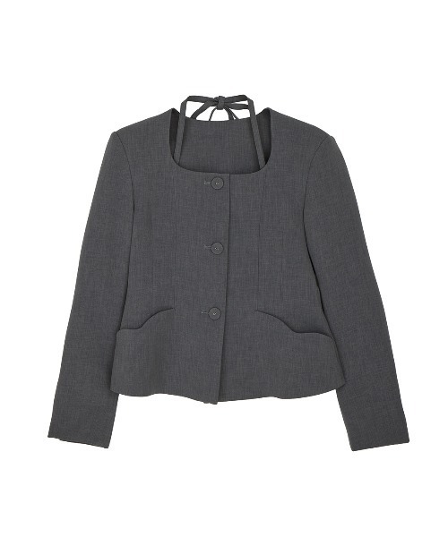 Ameri（アメリ）の「2WAY SQUARE NECK CROP JACKET（ノーカラージャケット・レディース・ネイビー/グレー・MEDIUM/SMALL/X-SMALL）」の13枚目の写真