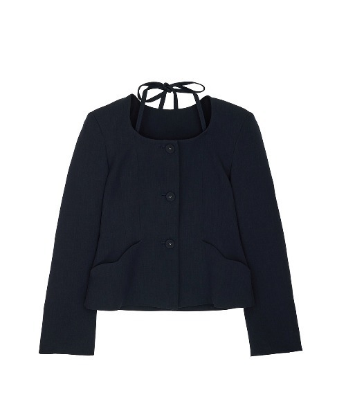 Ameri（アメリ）の「2WAY SQUARE NECK CROP JACKET（ノーカラージャケット・レディース・ネイビー/グレー・MEDIUM/SMALL/X-SMALL）」の14枚目の写真