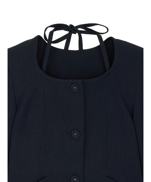 Ameri（アメリ）の「2WAY SQUARE NECK CROP JACKET（ノーカラージャケット・レディース・ネイビー/グレー・MEDIUM/SMALL/X-SMALL）」の15枚目の写真