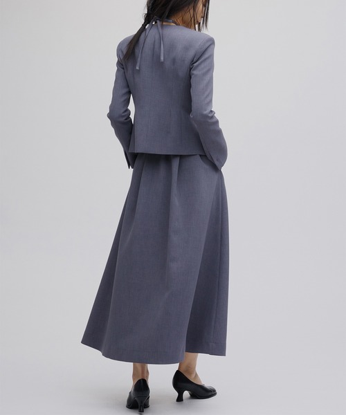 Ameri（アメリ）の「2WAY SQUARE NECK CROP JACKET（ノーカラージャケット・レディース・ネイビー/グレー・MEDIUM/SMALL/X-SMALL）」の8枚目の写真