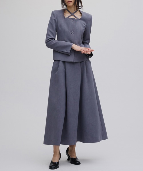 Ameri（アメリ）の「2WAY SQUARE NECK CROP JACKET（ノーカラージャケット・レディース・ネイビー/グレー・MEDIUM/SMALL/X-SMALL）」の6枚目の写真