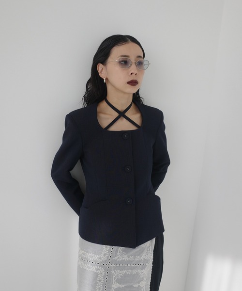 2WAY SQUARE NECK CROP JACKET（ノーカラージャケット）｜Ameri