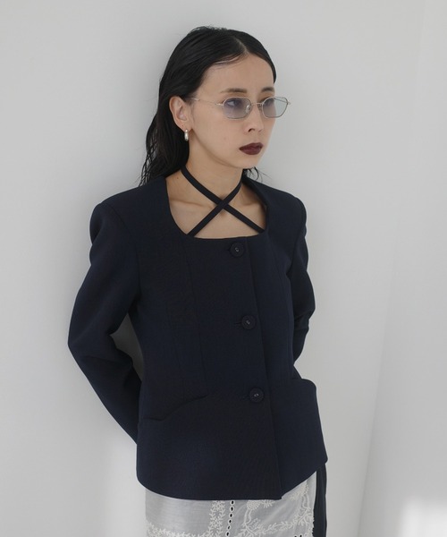 Ameri 2026SS 新作2WAY SQUARE JACKET 2WAY SQUARE NECK CROP JACKET（ノーカラージャケット）｜Ameri