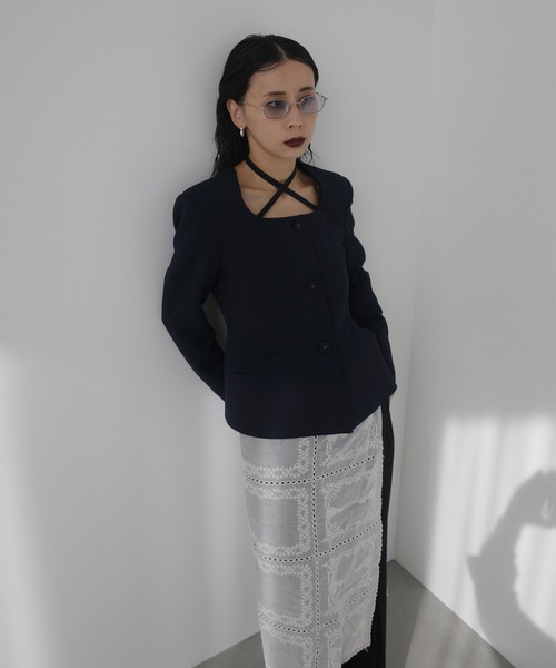 2WAY SQUARE NECK CROP JACKET（ノーカラージャケット）｜Ameri