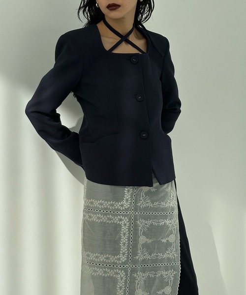 2WAY SQUARE NECK CROP JACKET（ノーカラージャケット）｜Ameri