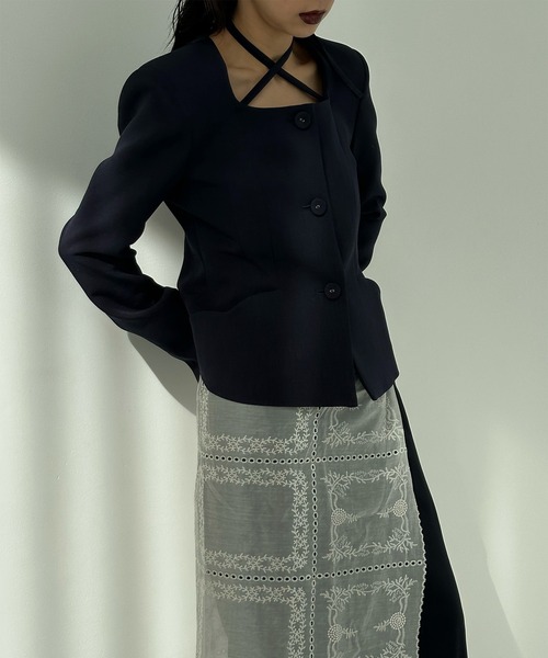 2WAY SQUARE NECK CROP JACKET（ノーカラージャケット）｜Ameri