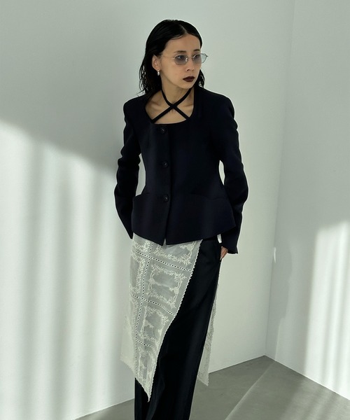 2WAY SQUARE NECK CROP JACKET（ノーカラージャケット）｜Ameri
