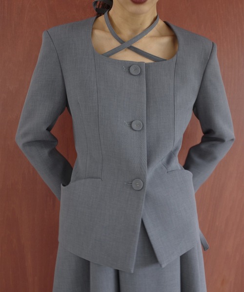 2WAY SQUARE NECK CROP JACKET（ノーカラージャケット）｜Ameri