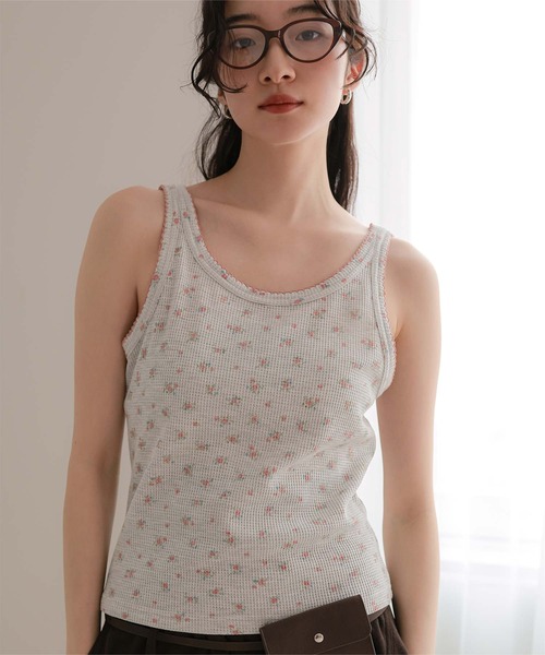miette(ミエット)の「花柄ワッフルキャミセットアップ(セットアップ・レディース・グレー/ネイビー/ホワイト・L/M/S)」の16枚目の写真