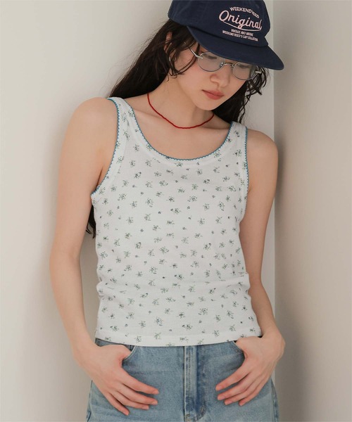 miette(ミエット)の「花柄ワッフルキャミセットアップ(セットアップ・レディース・グレー/ネイビー/ホワイト・L/M/S)」の10枚目の写真