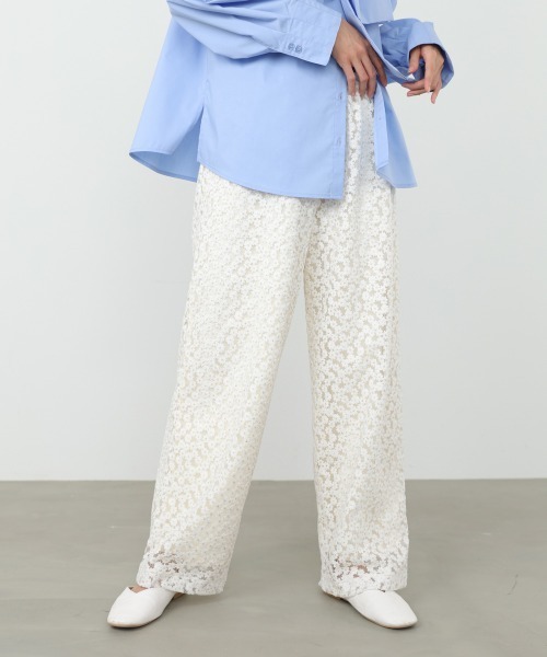 Bab（バブ）の「【選べるサイズ展開】刺繍フラワーパンツ（その他パンツ・レディース・ブラック/オフホワイト・S/M）」の3枚目の写真