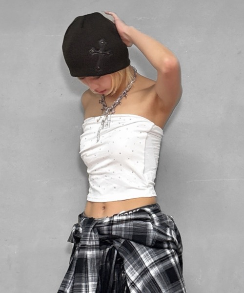 Never mind the XU(ネバーマインドザエックスユー)の「【Never mind the XU】rhinestone tubetops / 【ネバーマインド ザ エックスユー】ラインストーンチューブトップス(チューブトップ・レディース・ホワイト/ブラック・ONE SIZE)」の12枚目の写真