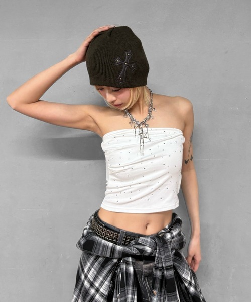 Never mind the XU(ネバーマインドザエックスユー)の「【Never mind the XU】rhinestone tubetops / 【ネバーマインド ザ エックスユー】ラインストーンチューブトップス(チューブトップ・レディース・ホワイト/ブラック・ONE SIZE)」の13枚目の写真