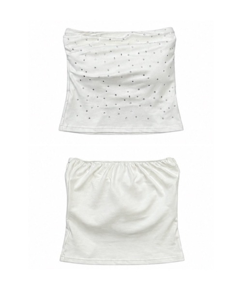 Never mind the XU(ネバーマインドザエックスユー)の「【Never mind the XU】rhinestone tubetops / 【ネバーマインド ザ エックスユー】ラインストーンチューブトップス(チューブトップ・レディース・ホワイト/ブラック・ONE SIZE)」の8枚目の写真