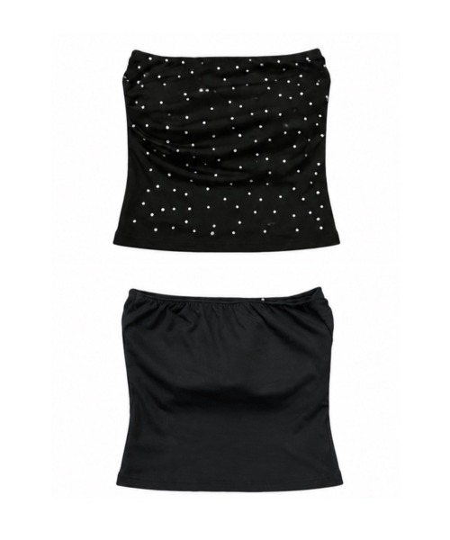 Never mind the XU(ネバーマインドザエックスユー)の「【Never mind the XU】rhinestone tubetops / 【ネバーマインド ザ エックスユー】ラインストーンチューブトップス(チューブトップ・レディース・ホワイト/ブラック・ONE SIZE)」の7枚目の写真
